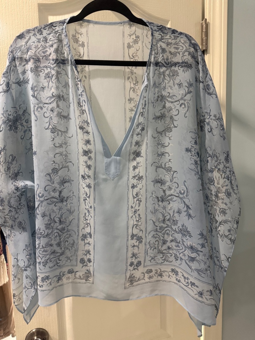 Light Blue Floral-Print V-Neck Tunic Top